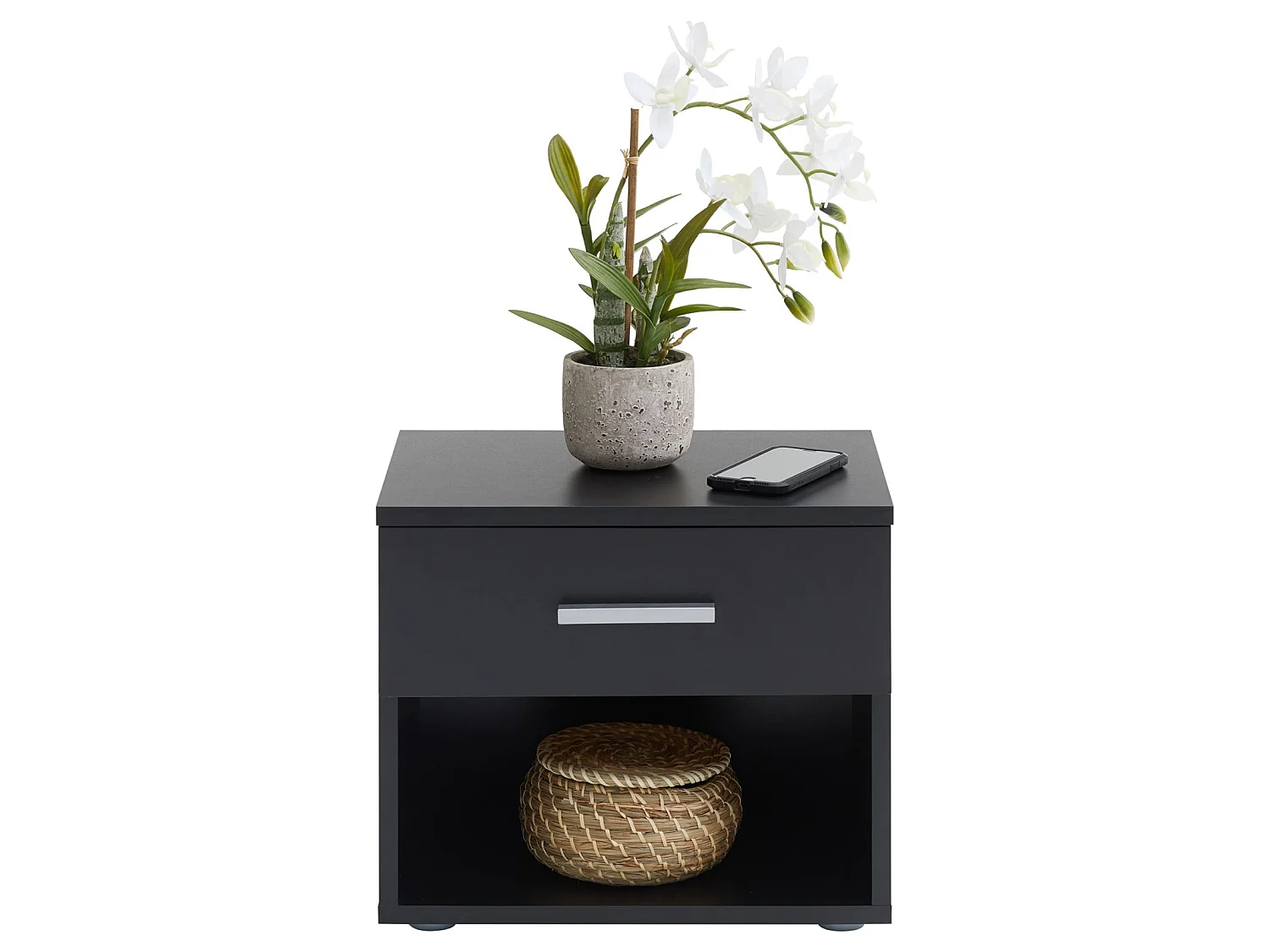 Table de chevet MAEL, table de nuit casier avec 1 tiroir et 1 niche, en mélaminé noir mat