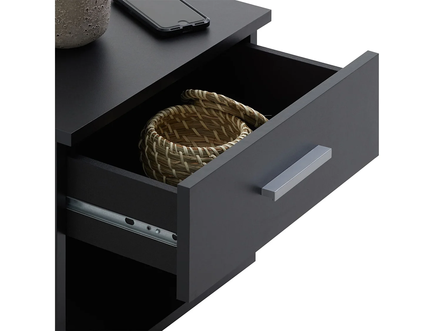 Table de chevet MAEL, table de nuit casier avec 1 tiroir et 1 niche, en mélaminé noir mat