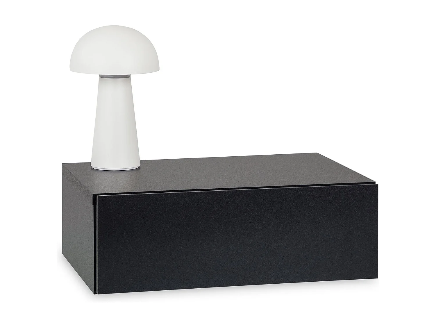 Chevet suspendu OCEANE, étagère murale avec 1 tiroir sans poignée, en bois noir mat