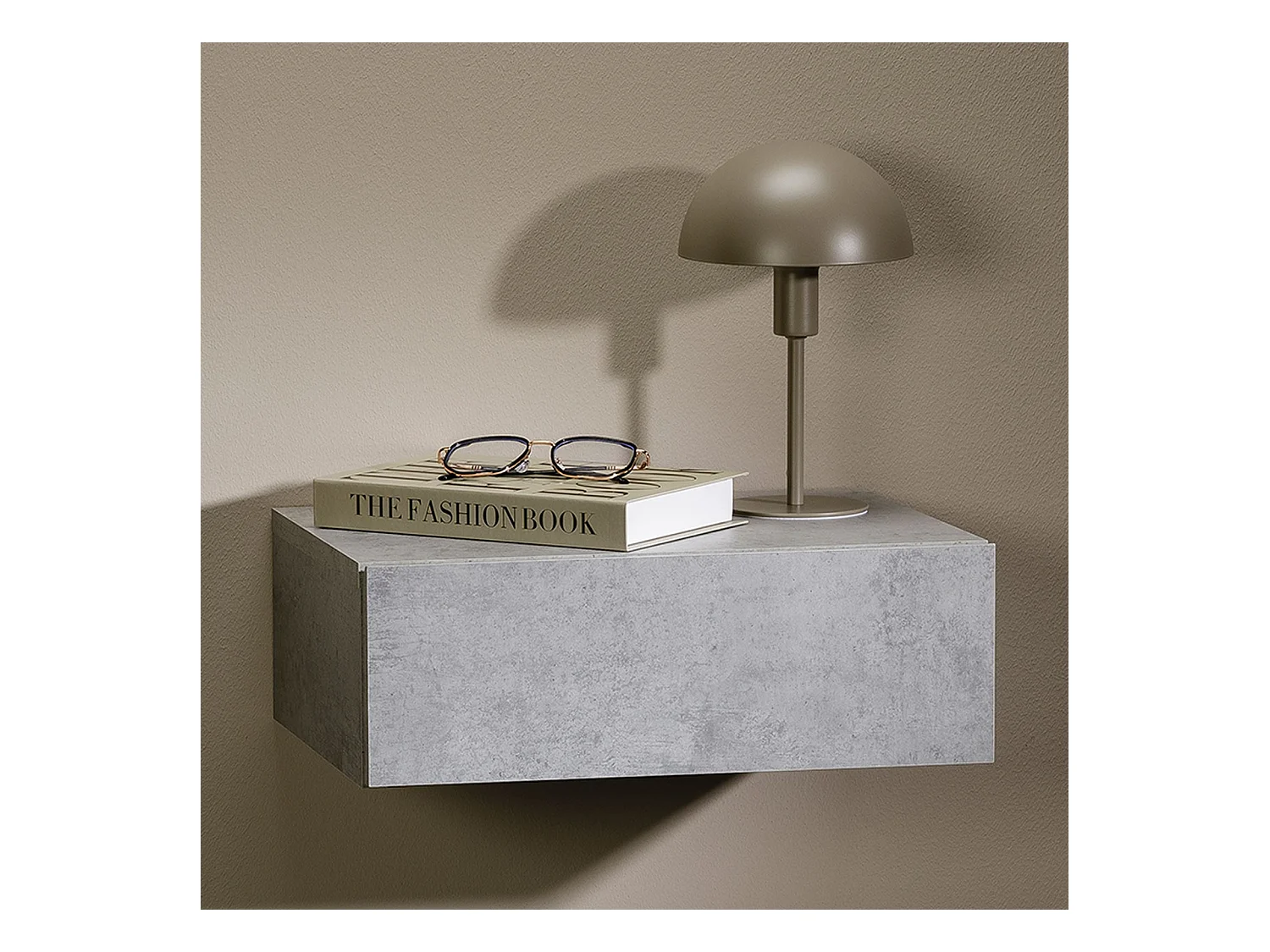 Chevet suspendu OCEANE, étagère murale avec 1 tiroir sans poignée, en bois décor béton