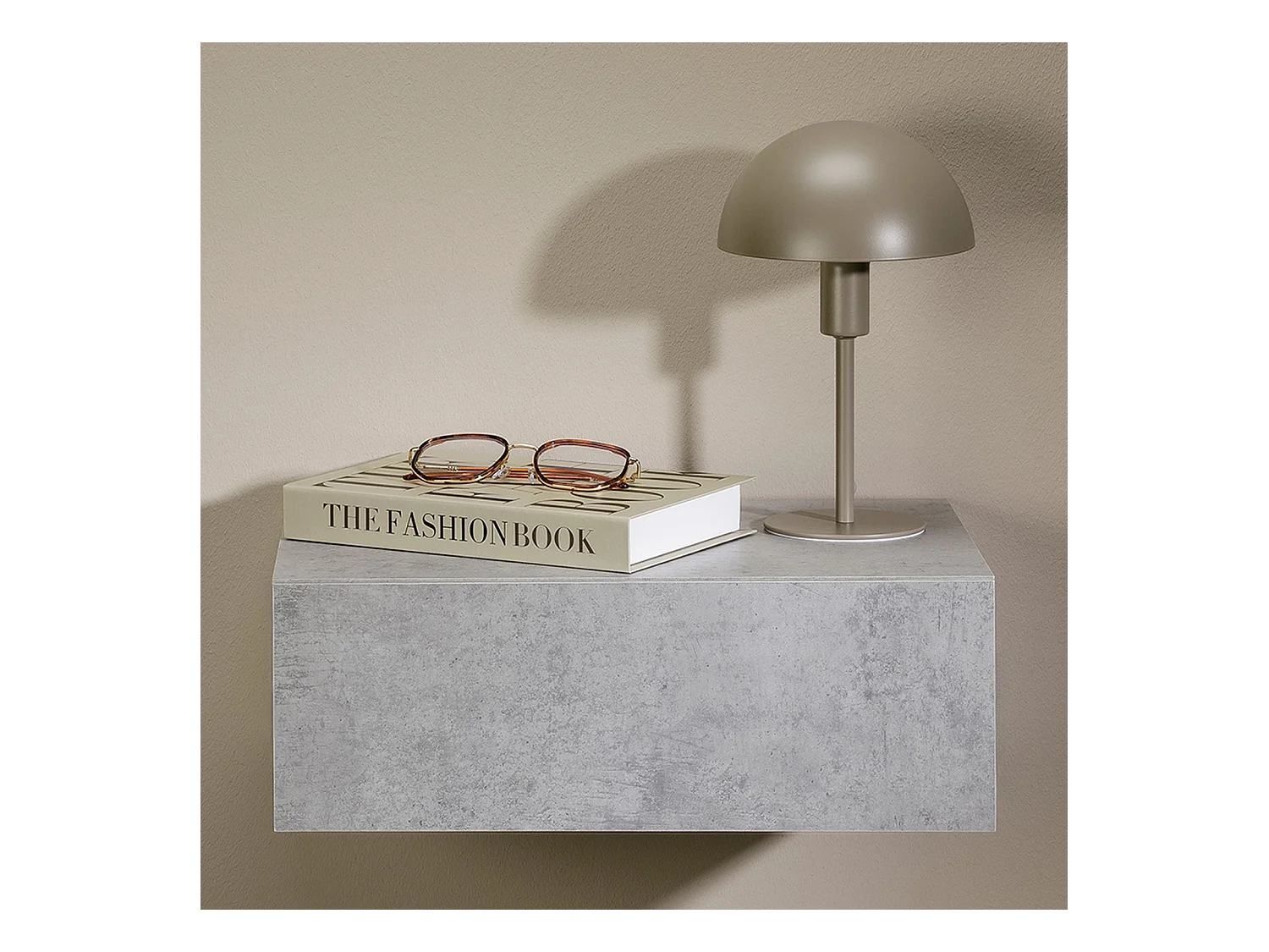 Chevet suspendu OCEANE, étagère murale avec 1 tiroir sans poignée, en bois décor béton