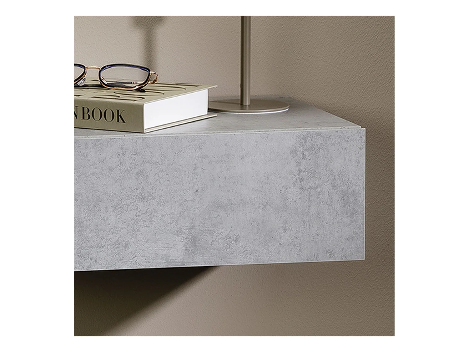 Chevet suspendu OCEANE, étagère murale avec 1 tiroir sans poignée, en bois décor béton