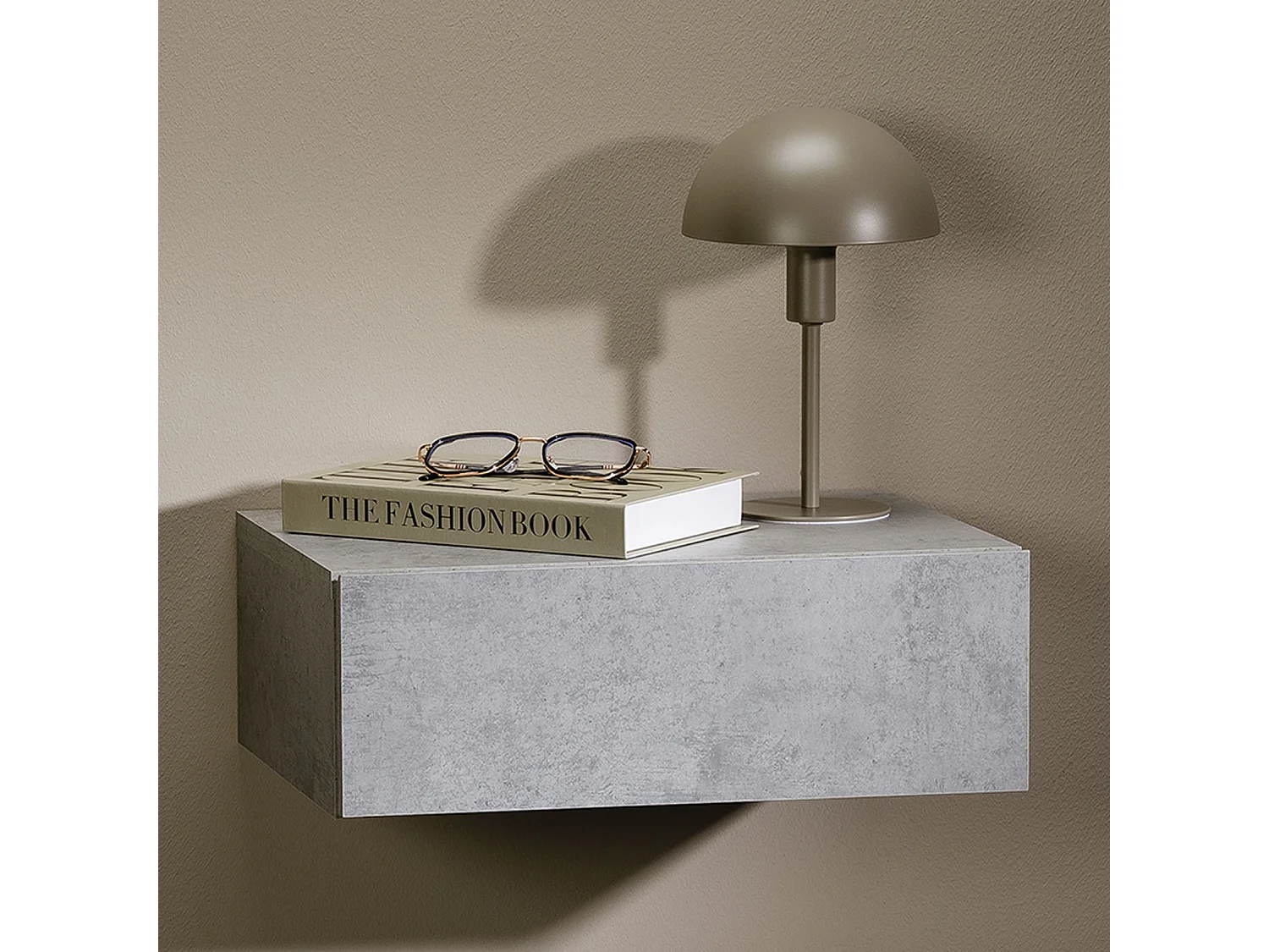 Chevet suspendu OCEANE, étagère murale avec 1 tiroir sans poignée, en bois décor béton