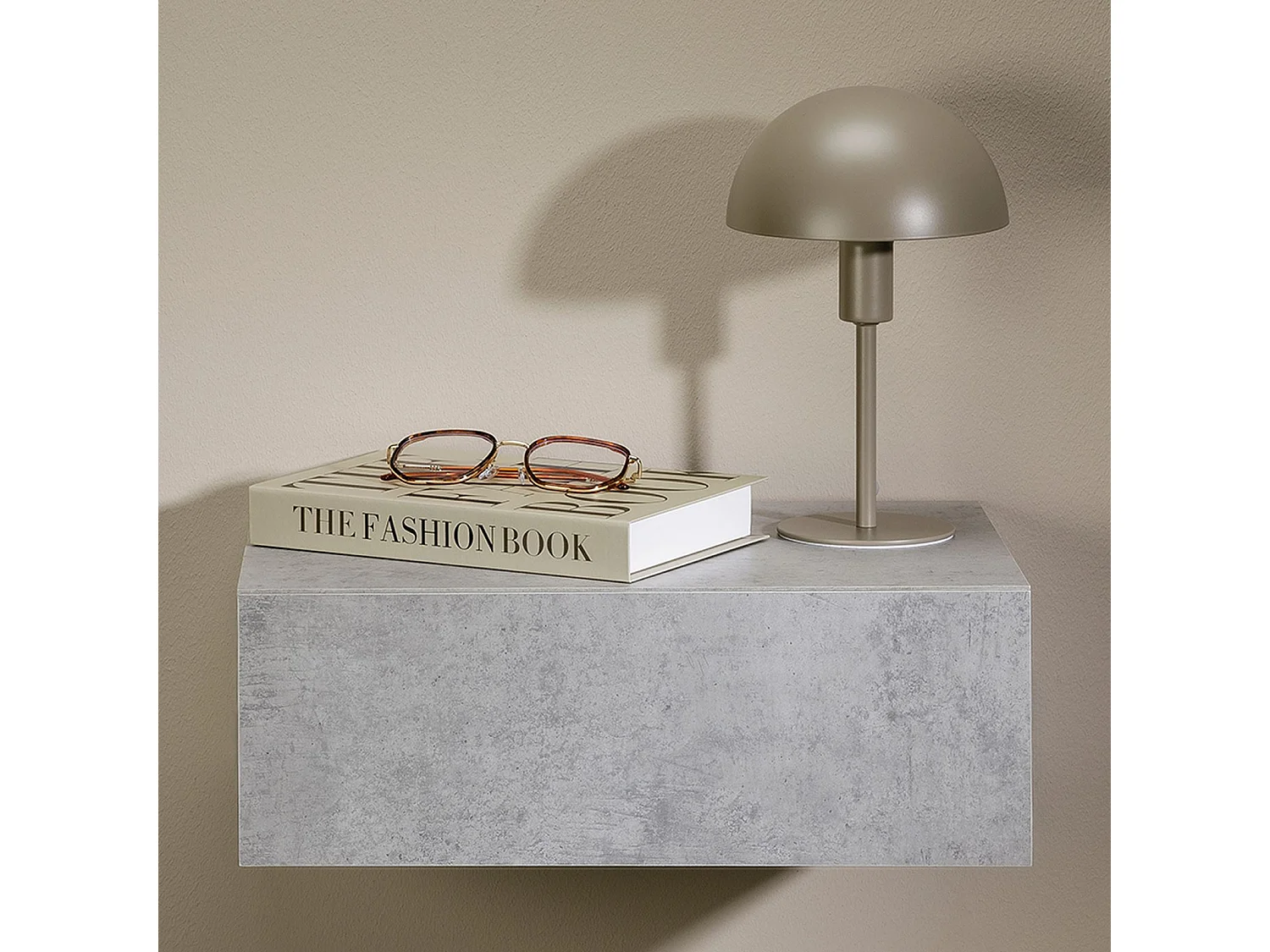 Chevet suspendu OCEANE, étagère murale avec 1 tiroir sans poignée, en bois décor béton