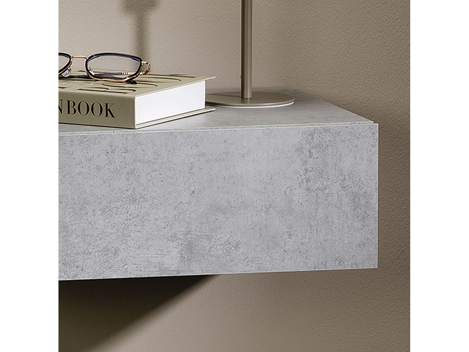 Chevet suspendu OCEANE, étagère murale avec 1 tiroir sans poignée, en bois décor béton