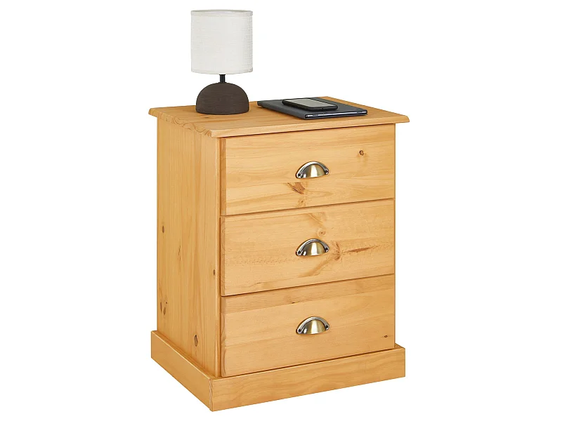 Table de chevet PARIS table de nuit avec 3 tiroirs en pin massif lasuré brun