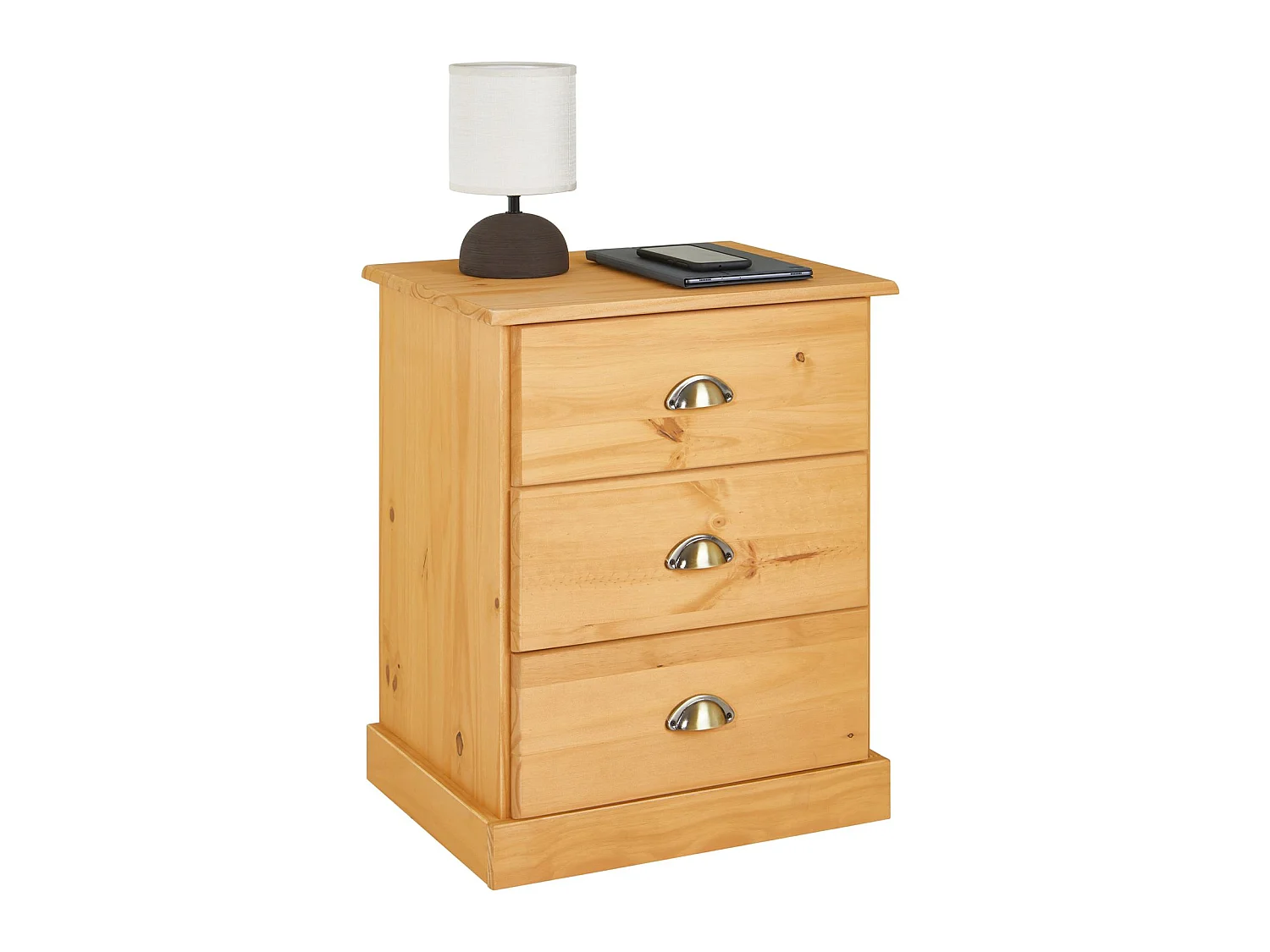 Table de chevet PARIS table de nuit avec 3 tiroirs en pin massif lasuré brun