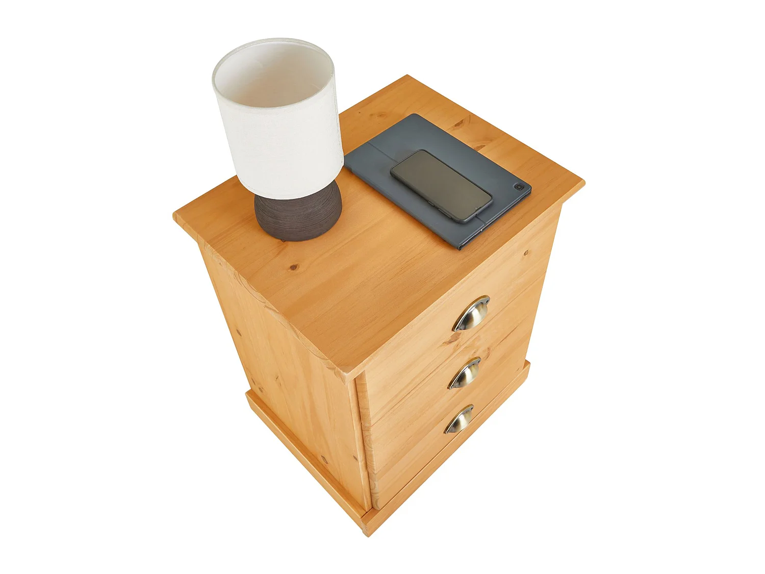 Table de chevet PARIS table de nuit avec 3 tiroirs en pin massif lasuré brun