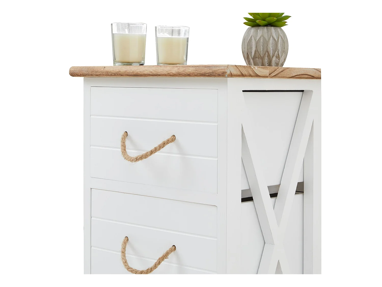 Table de chevet PERUGIA table de nuit 3 tiroirs en bois de paulownia style shabby chic vintage rustique campagnard blanc