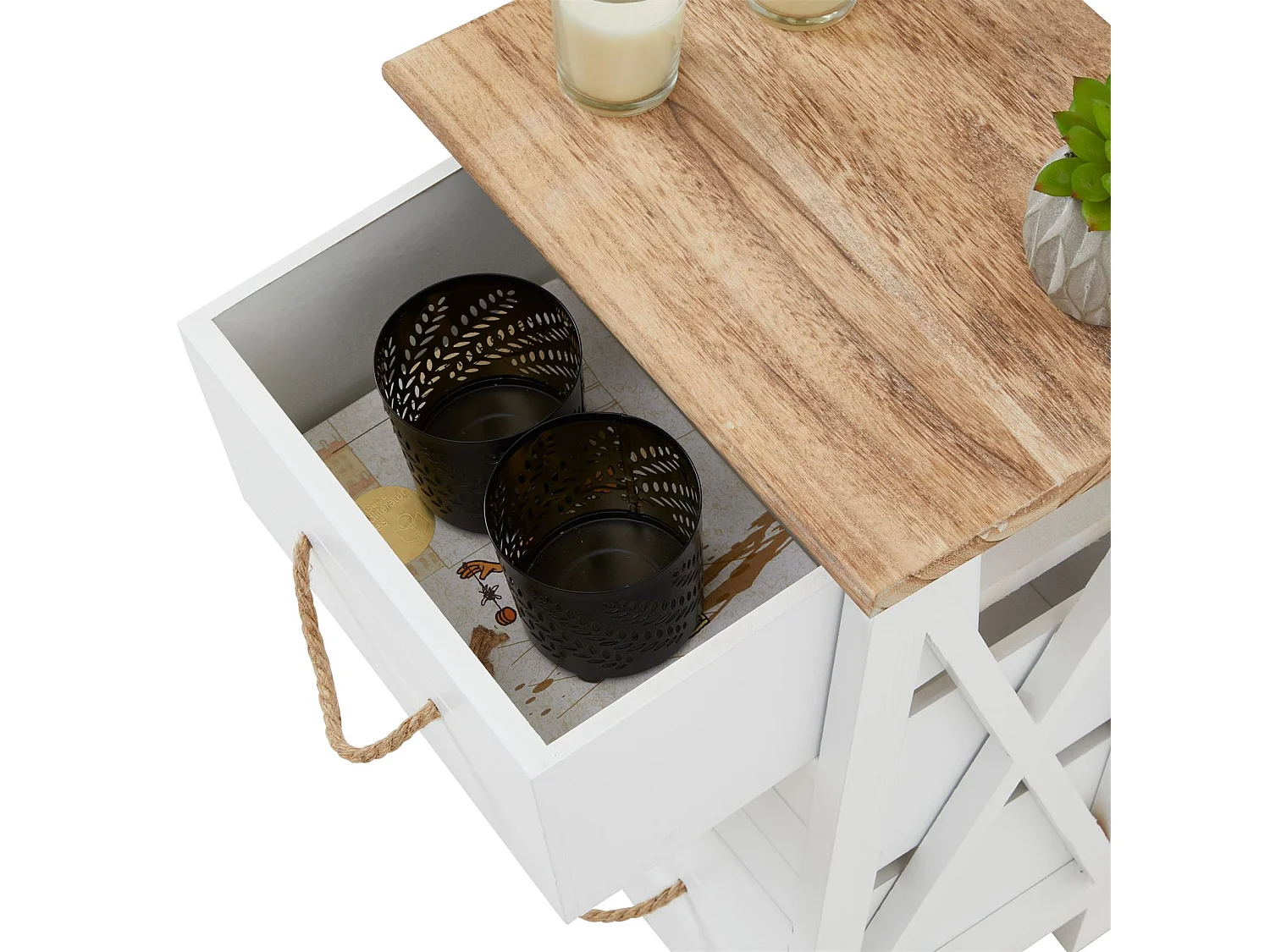 Table de chevet PERUGIA table de nuit 3 tiroirs en bois de paulownia style shabby chic vintage rustique campagnard blanc