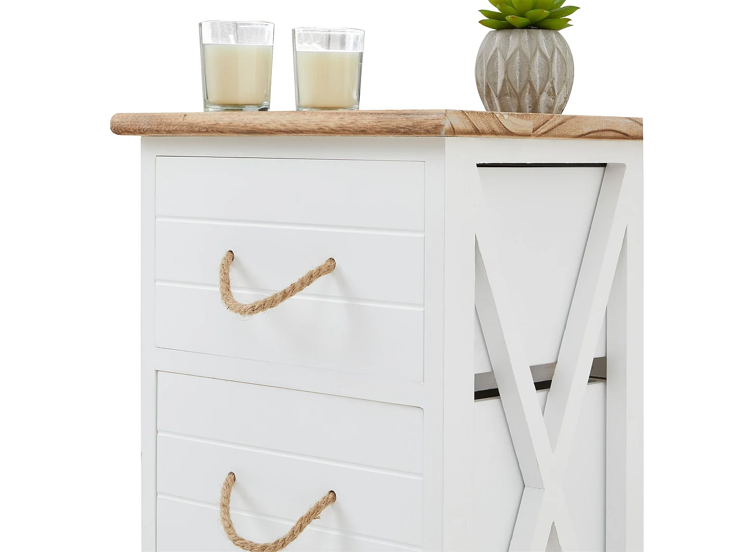 Table de chevet PERUGIA table de nuit 3 tiroirs en bois de paulownia style shabby chic vintage rustique campagnard blanc