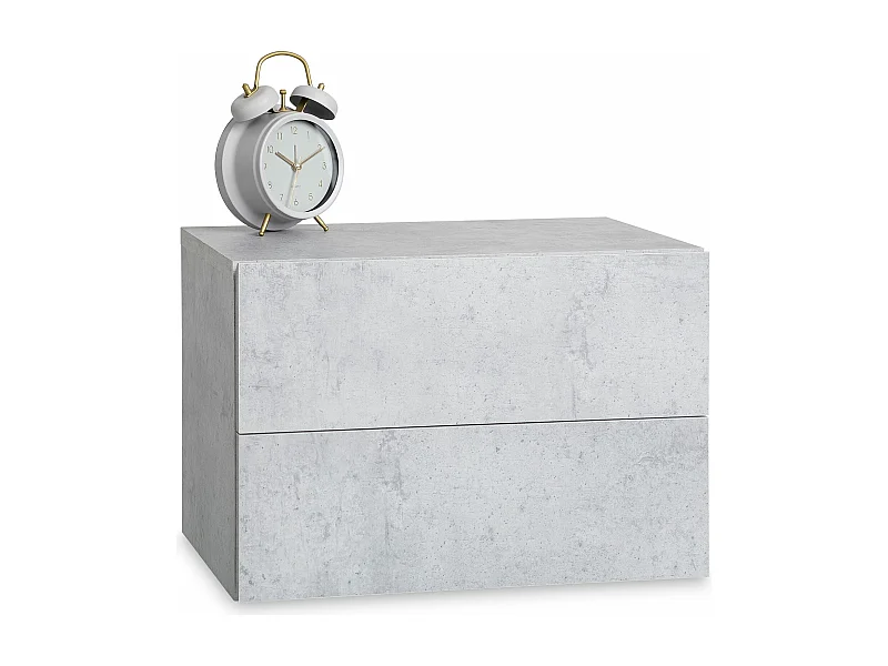 Chevet suspendu FLORENT, étagère murale avec 2 tiroirs sans poignée, en mélaminé décor béton