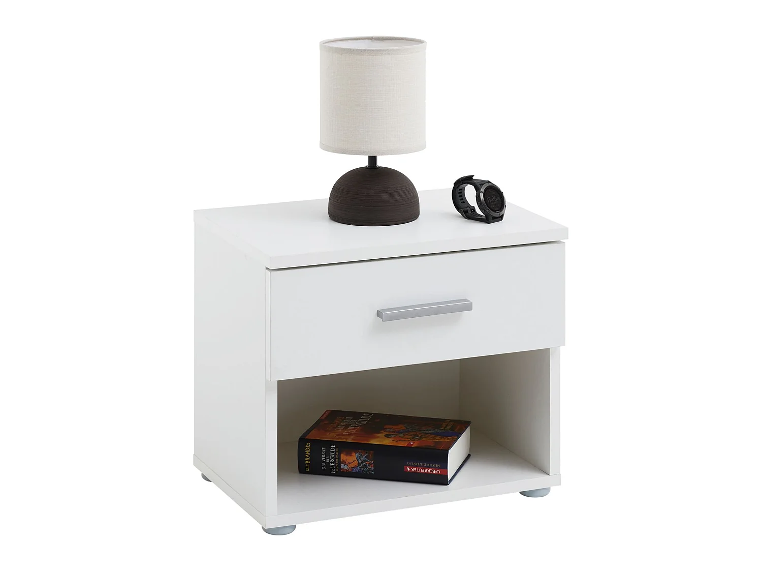 Table de chevet MAEL, table de nuit casier avec 1 tiroir et 1 niche, en mélaminé blanc mat