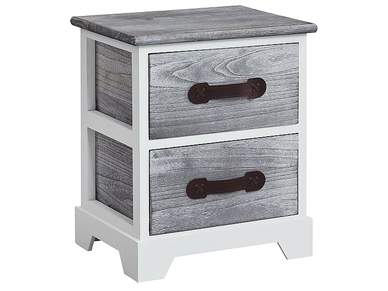 Table de chevet SALERNO table de nuit 2 tiroirs en bois de paulownia style shabby chic vintage vieilli gris blanc