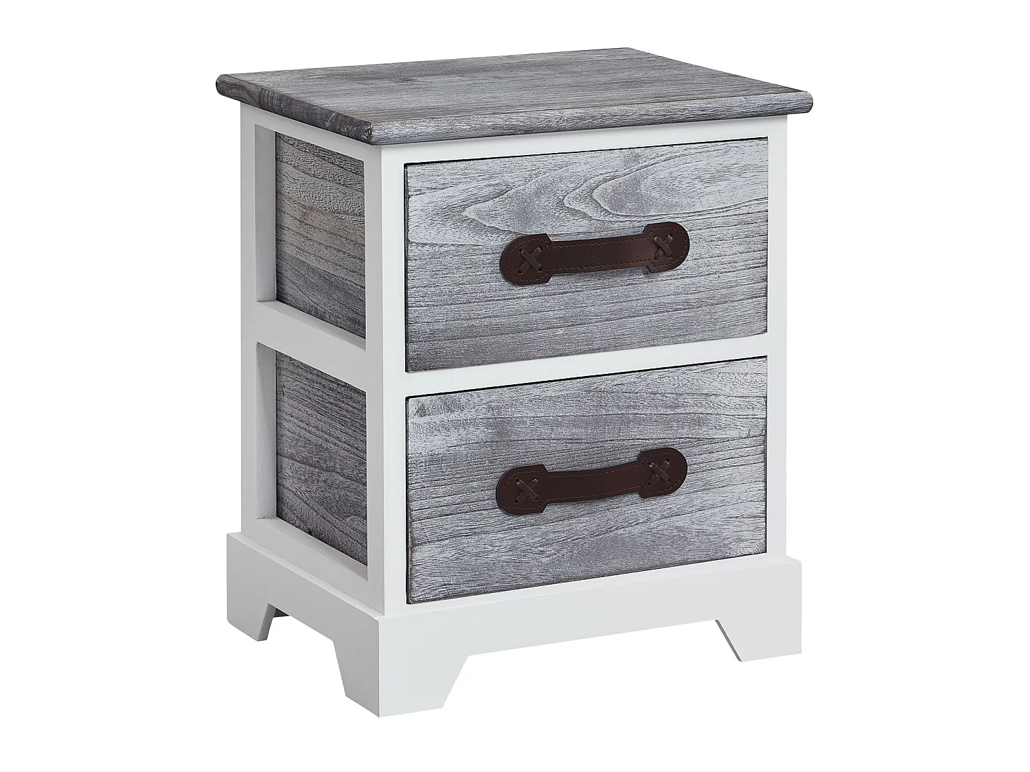 Table de chevet SALERNO table de nuit 2 tiroirs en bois de paulownia style shabby chic vintage vieilli gris blanc