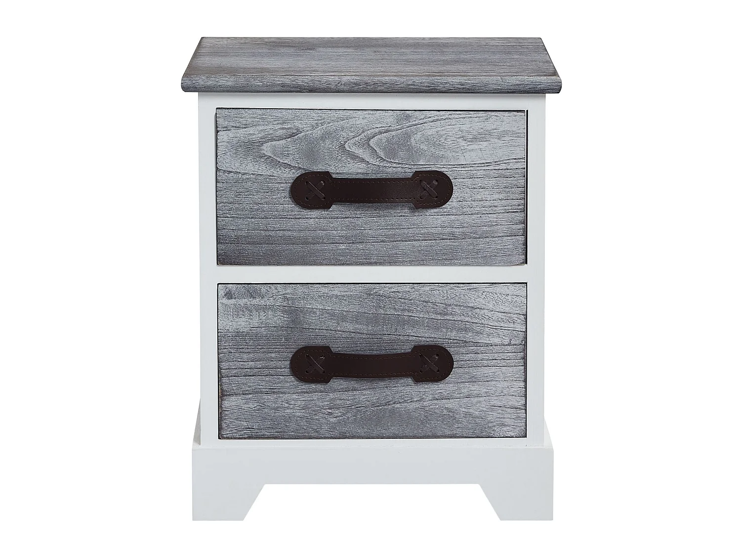 Table de chevet SALERNO table de nuit 2 tiroirs en bois de paulownia style shabby chic vintage vieilli gris blanc