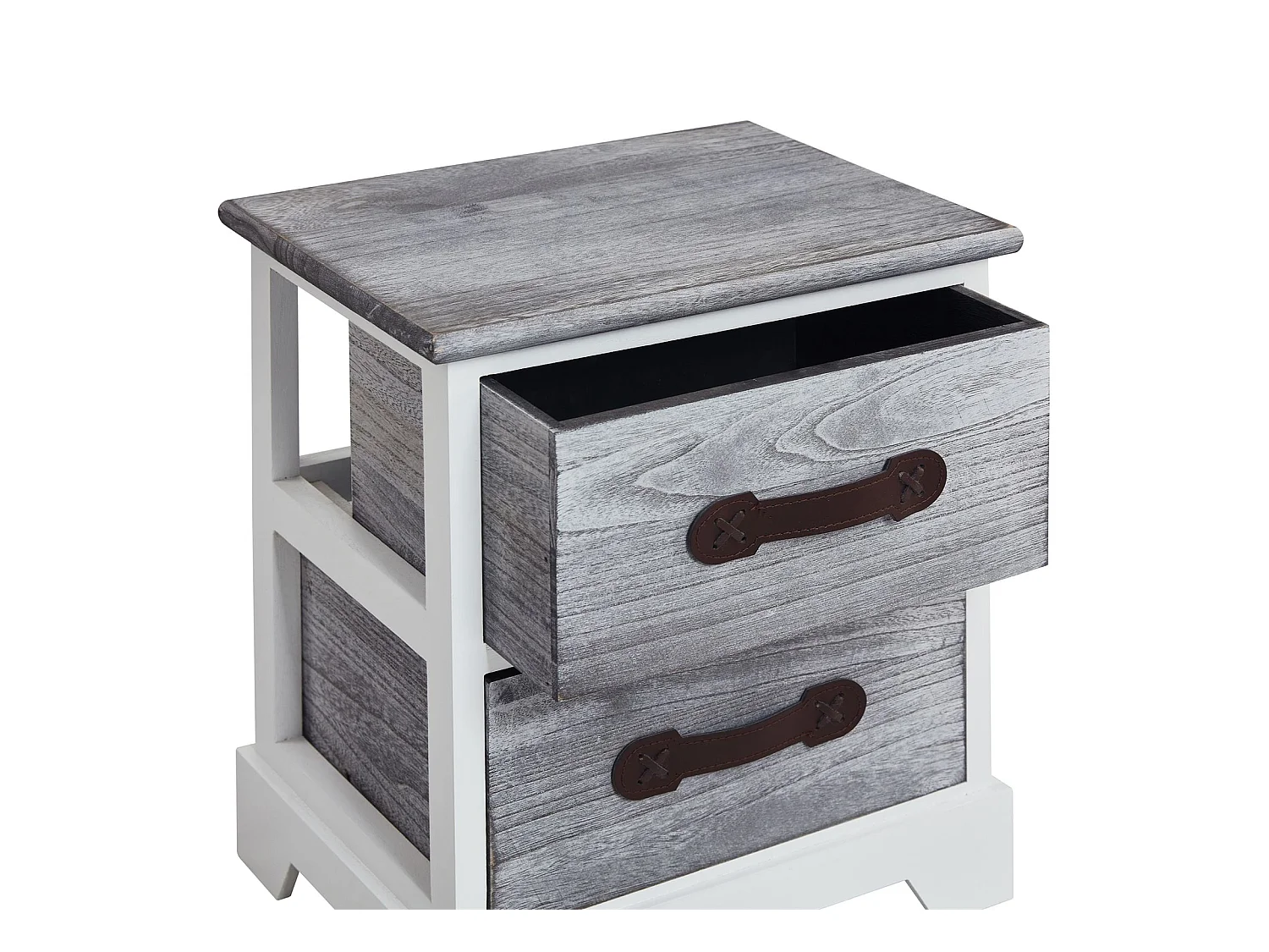 Table de chevet SALERNO table de nuit 2 tiroirs en bois de paulownia style shabby chic vintage vieilli gris blanc