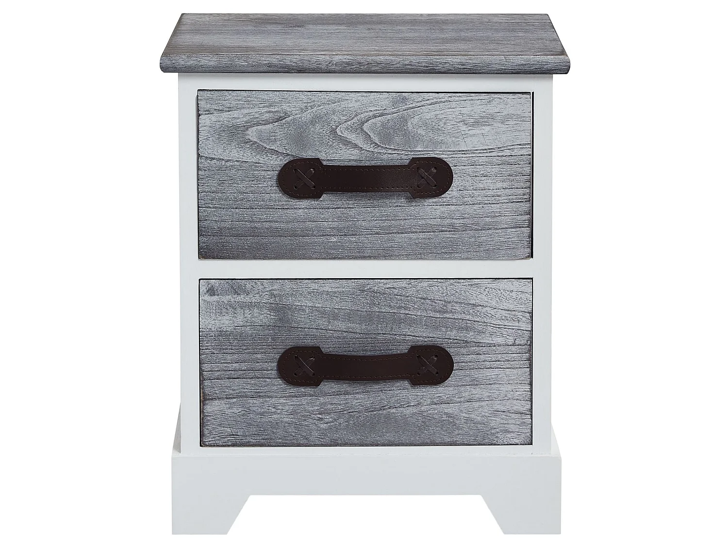 Table de chevet SALERNO table de nuit 2 tiroirs en bois de paulownia style shabby chic vintage vieilli gris blanc