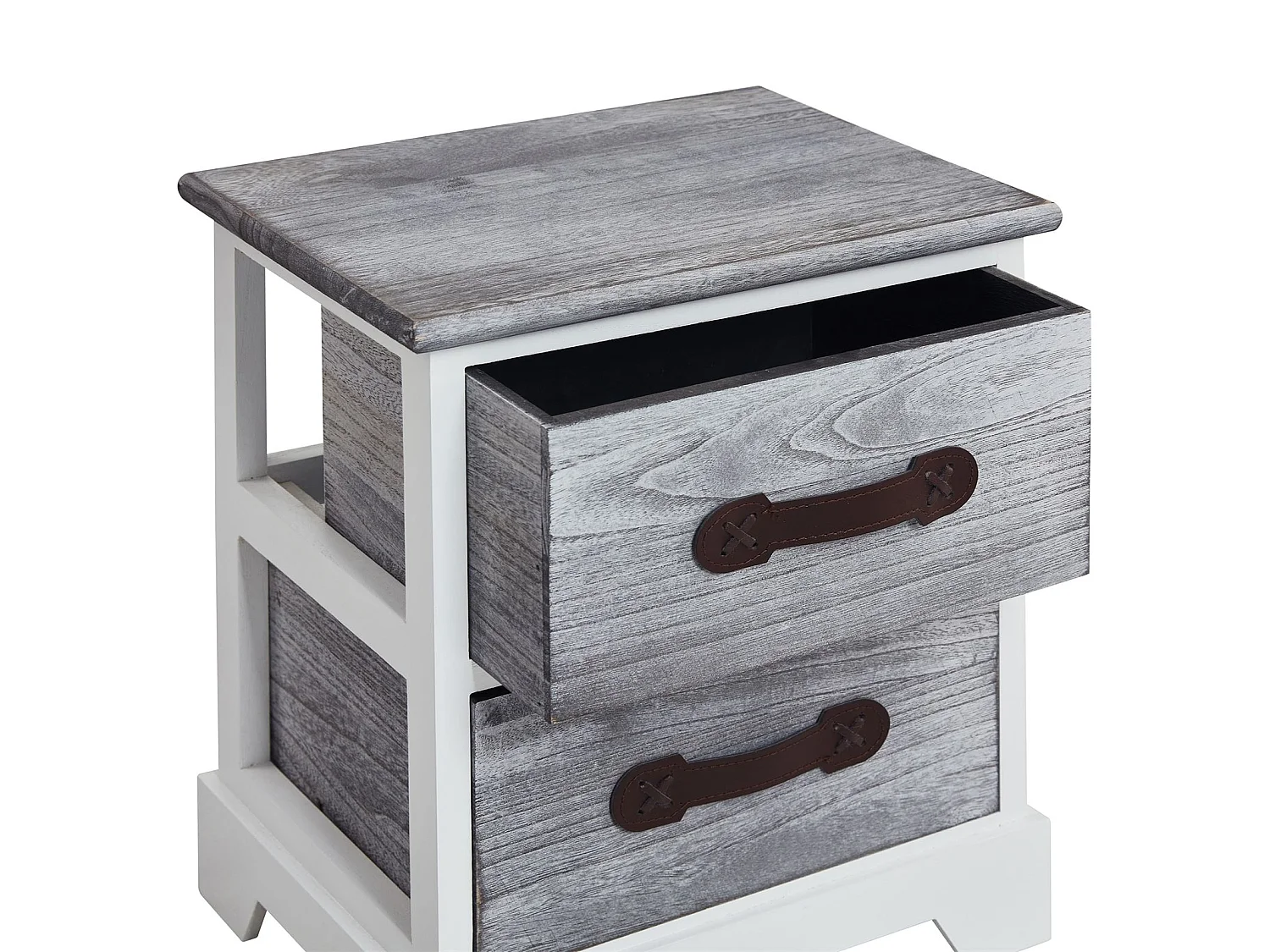 Table de chevet SALERNO table de nuit 2 tiroirs en bois de paulownia style shabby chic vintage vieilli gris blanc