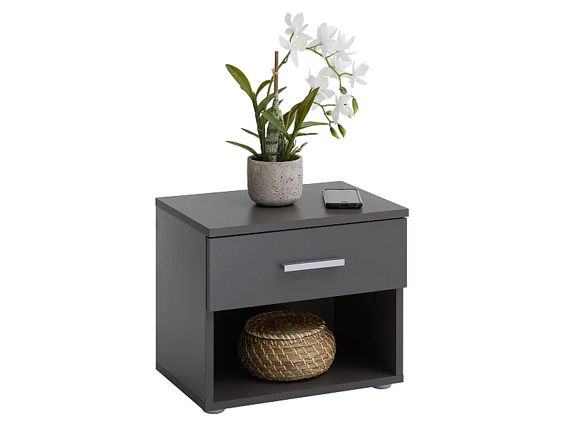 Table de chevet MAEL, table de nuit casier avec 1 tiroir et 1 niche, en mélaminé gris mat