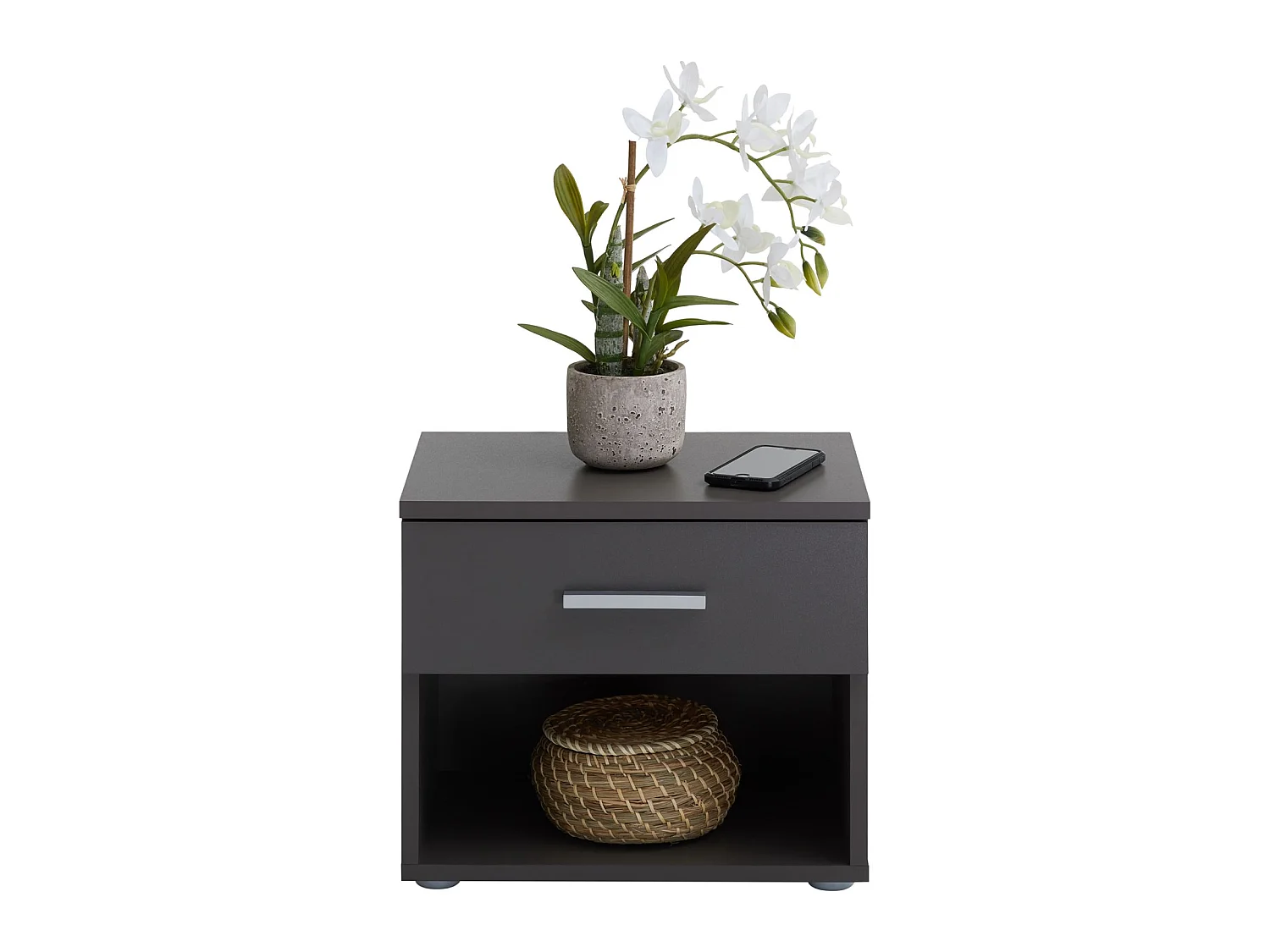 Table de chevet MAEL, table de nuit casier avec 1 tiroir et 1 niche, en mélaminé gris mat