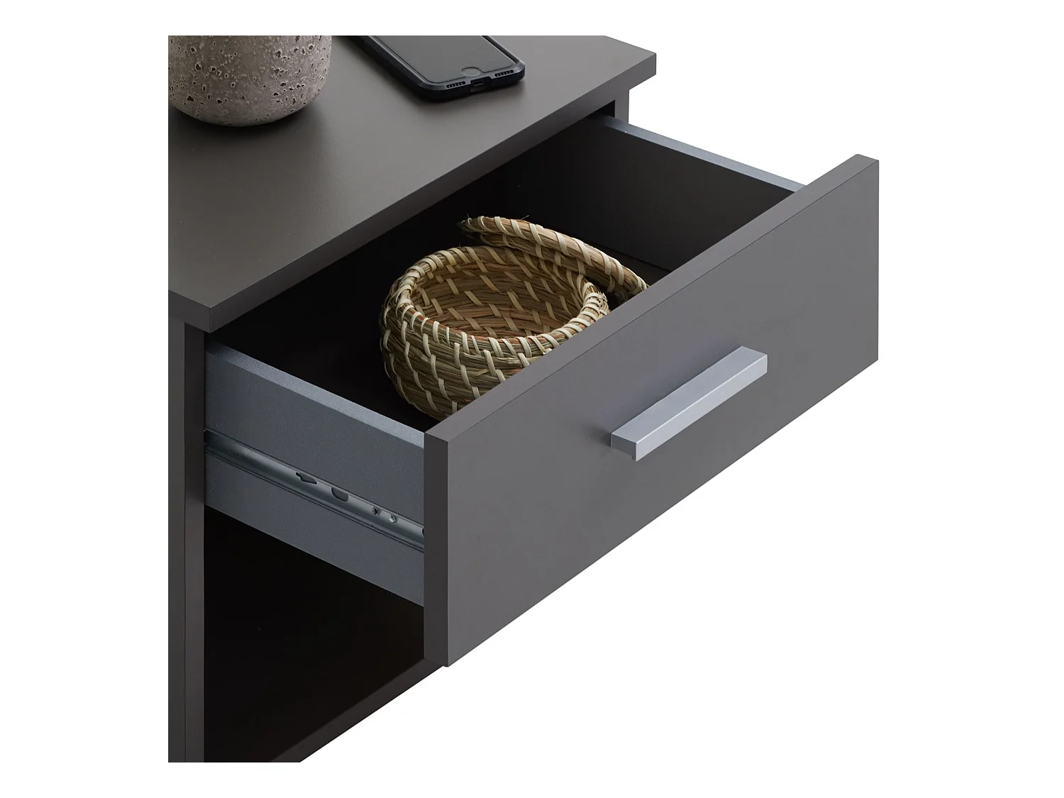 Table de chevet MAEL, table de nuit casier avec 1 tiroir et 1 niche, en mélaminé gris mat