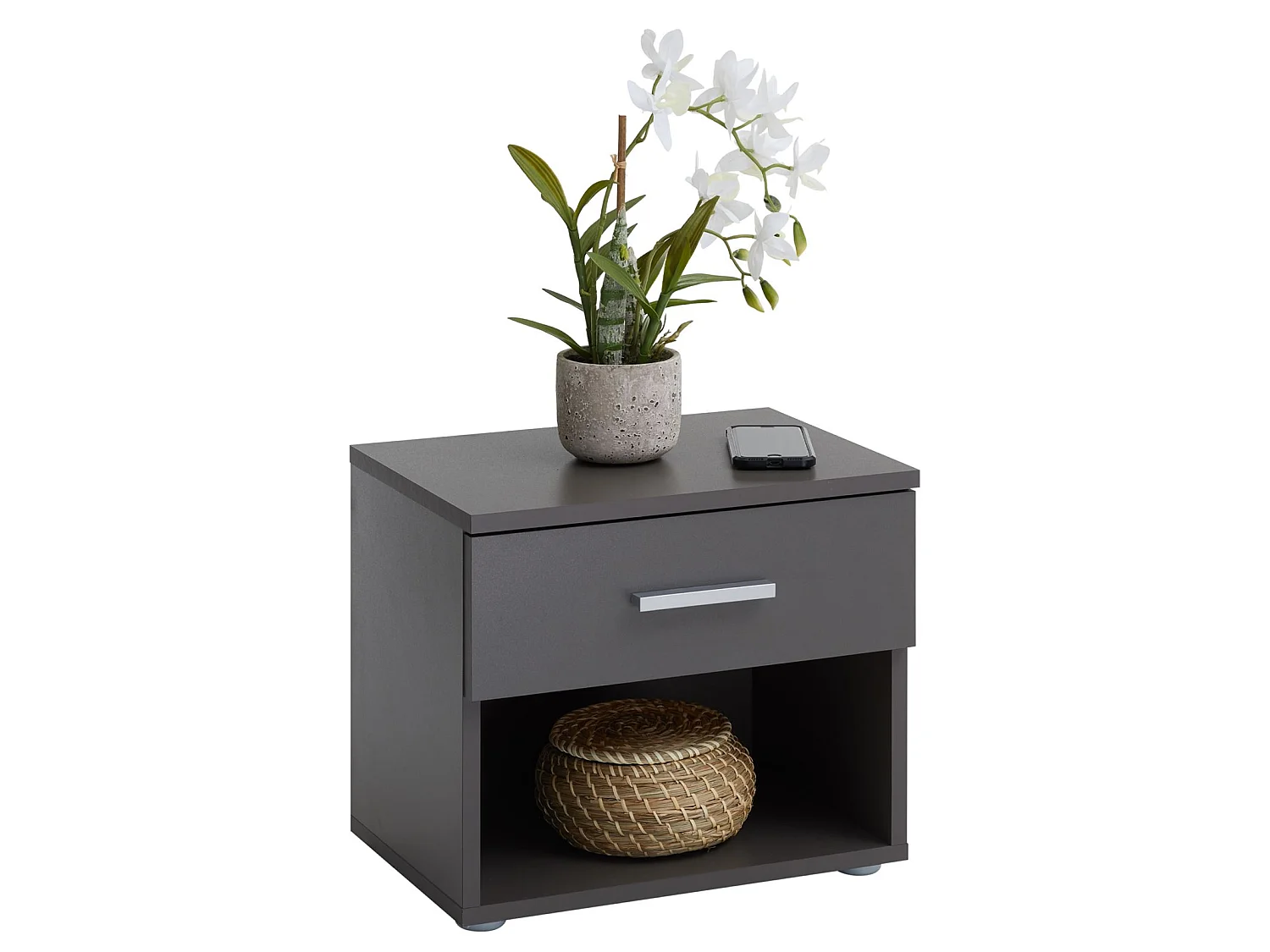 Table de chevet MAEL, table de nuit casier avec 1 tiroir et 1 niche, en mélaminé gris mat