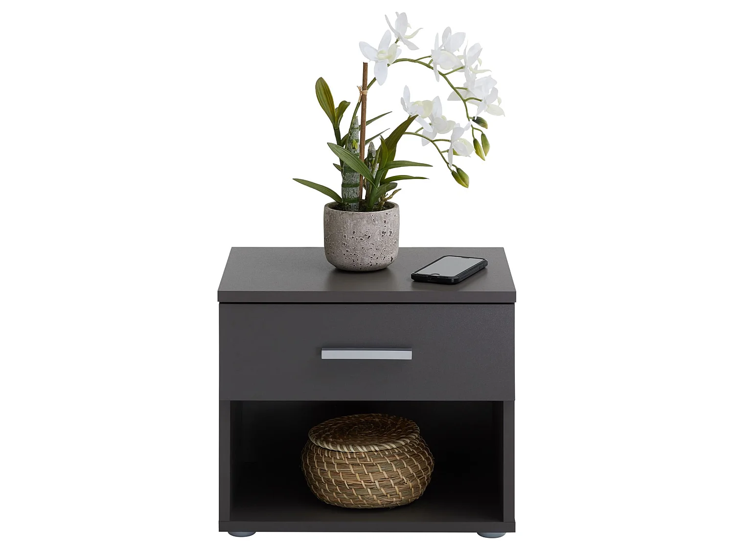 Table de chevet MAEL, table de nuit casier avec 1 tiroir et 1 niche, en mélaminé gris mat