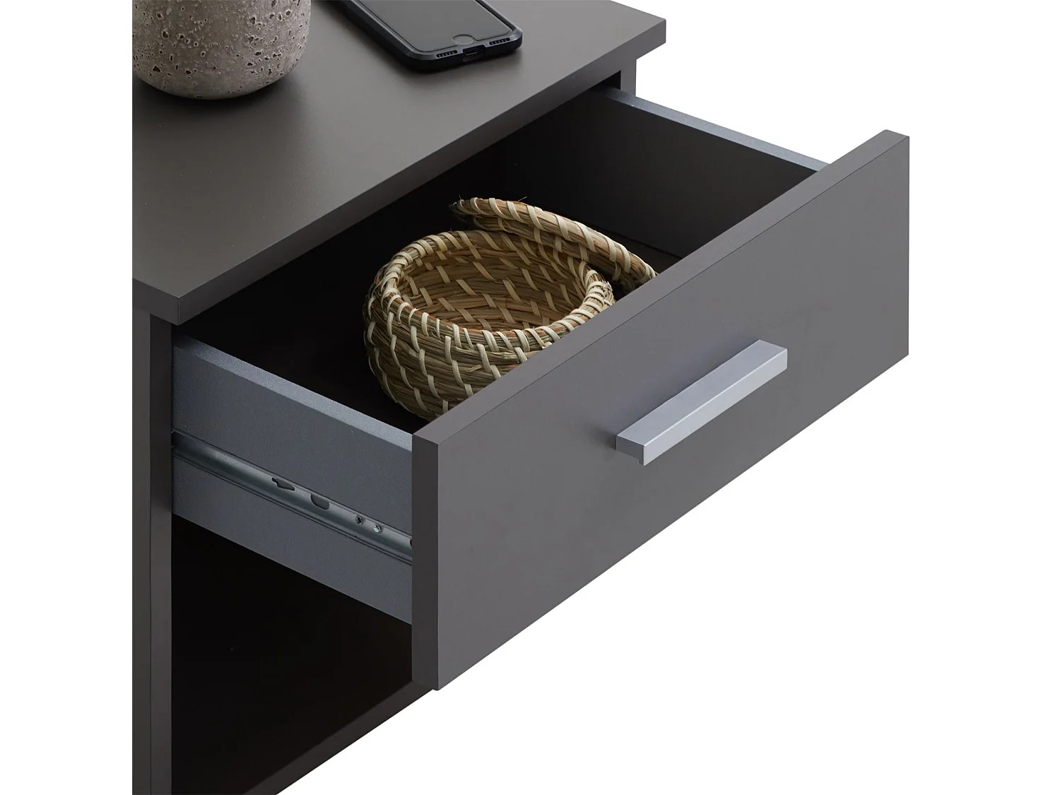 Table de chevet MAEL, table de nuit casier avec 1 tiroir et 1 niche, en mélaminé gris mat