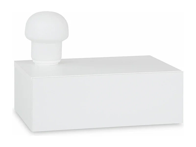 Chevet suspendu OCEANE, étagère murale avec 1 tiroir sans poignée, en bois blanc mat