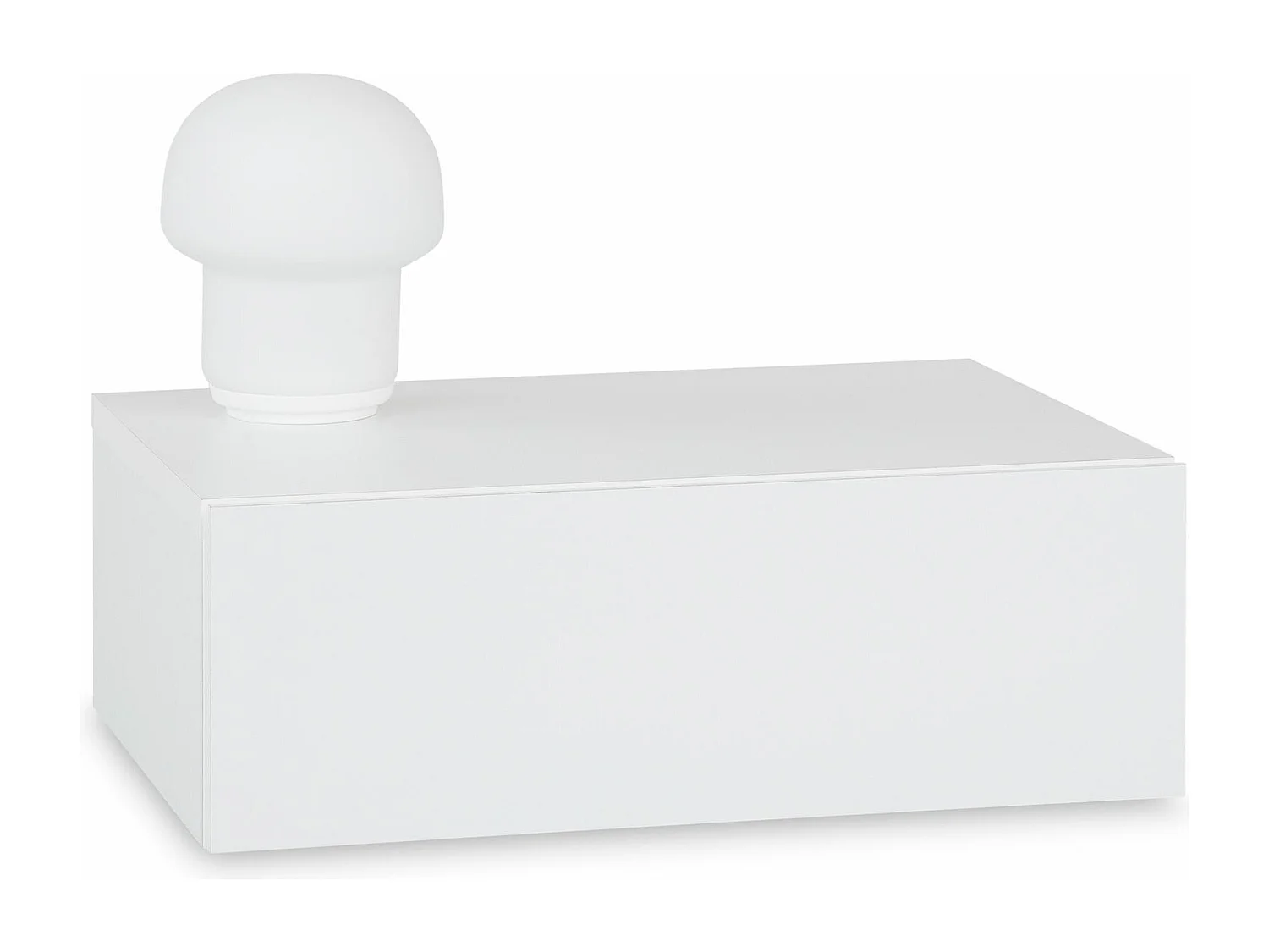 Chevet suspendu OCEANE, étagère murale avec 1 tiroir sans poignée, en bois blanc mat