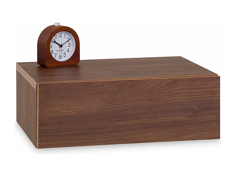 Chevet suspendu OCEANE, étagère murale avec 1 tiroir sans poignée, en bois couleur noyer