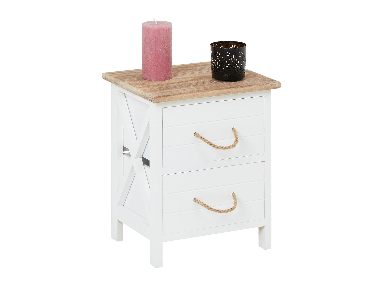 Table de chevet PERUGIA table de nuit 2 tiroirs en bois de paulownia style shabby chic vintage rustique campagnard blanc