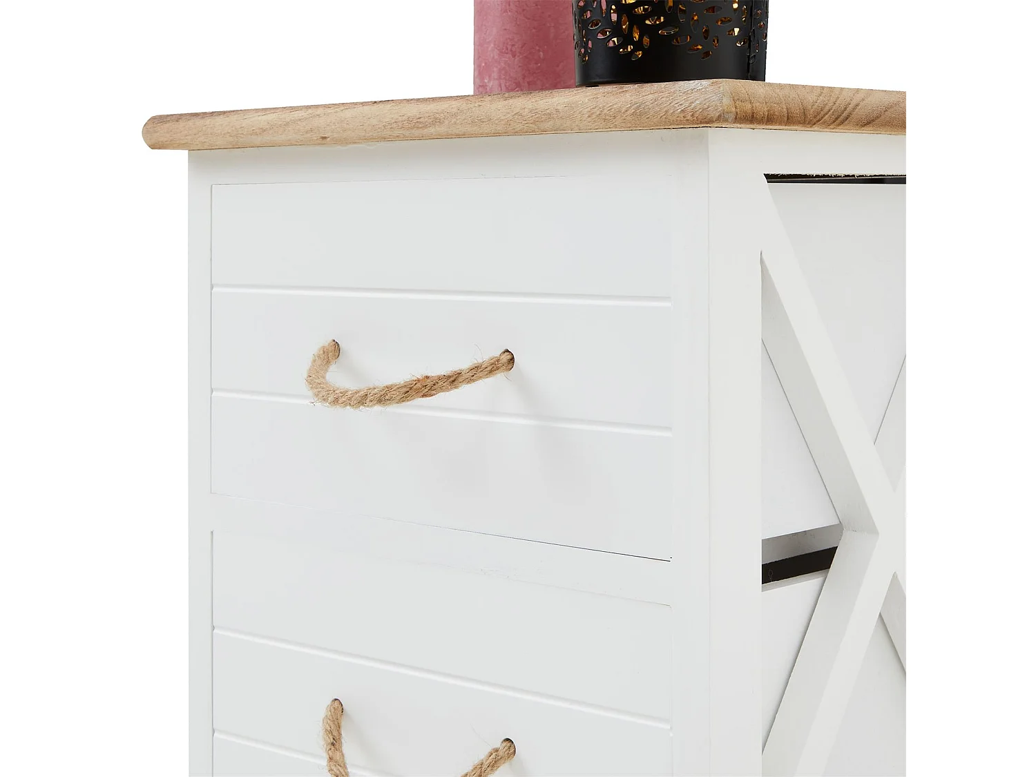 Table de chevet PERUGIA table de nuit 2 tiroirs en bois de paulownia style shabby chic vintage rustique campagnard blanc