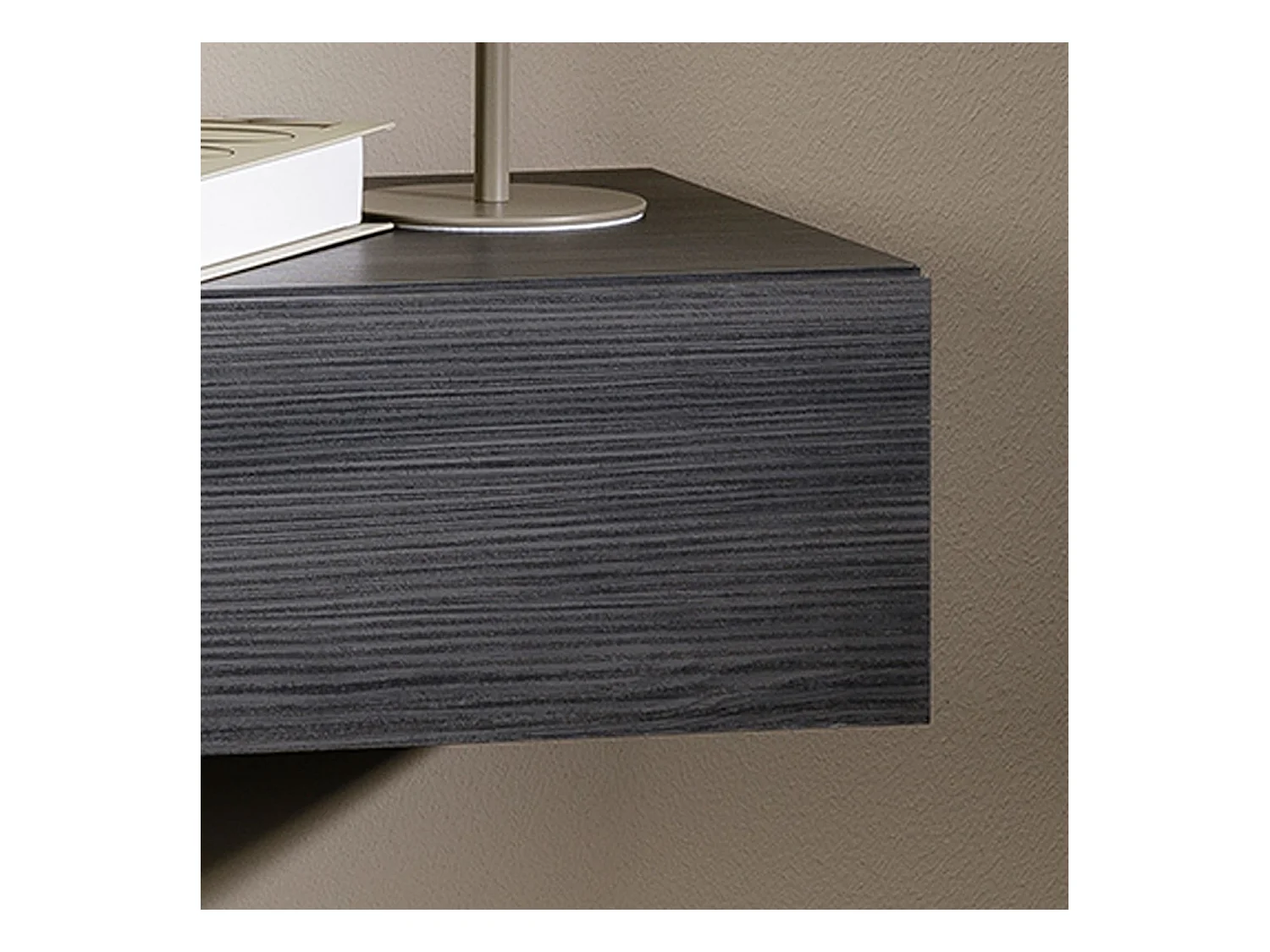 Chevet suspendu OCEANE, étagère murale avec 1 tiroir sans poignée, en bois décor gris cendré