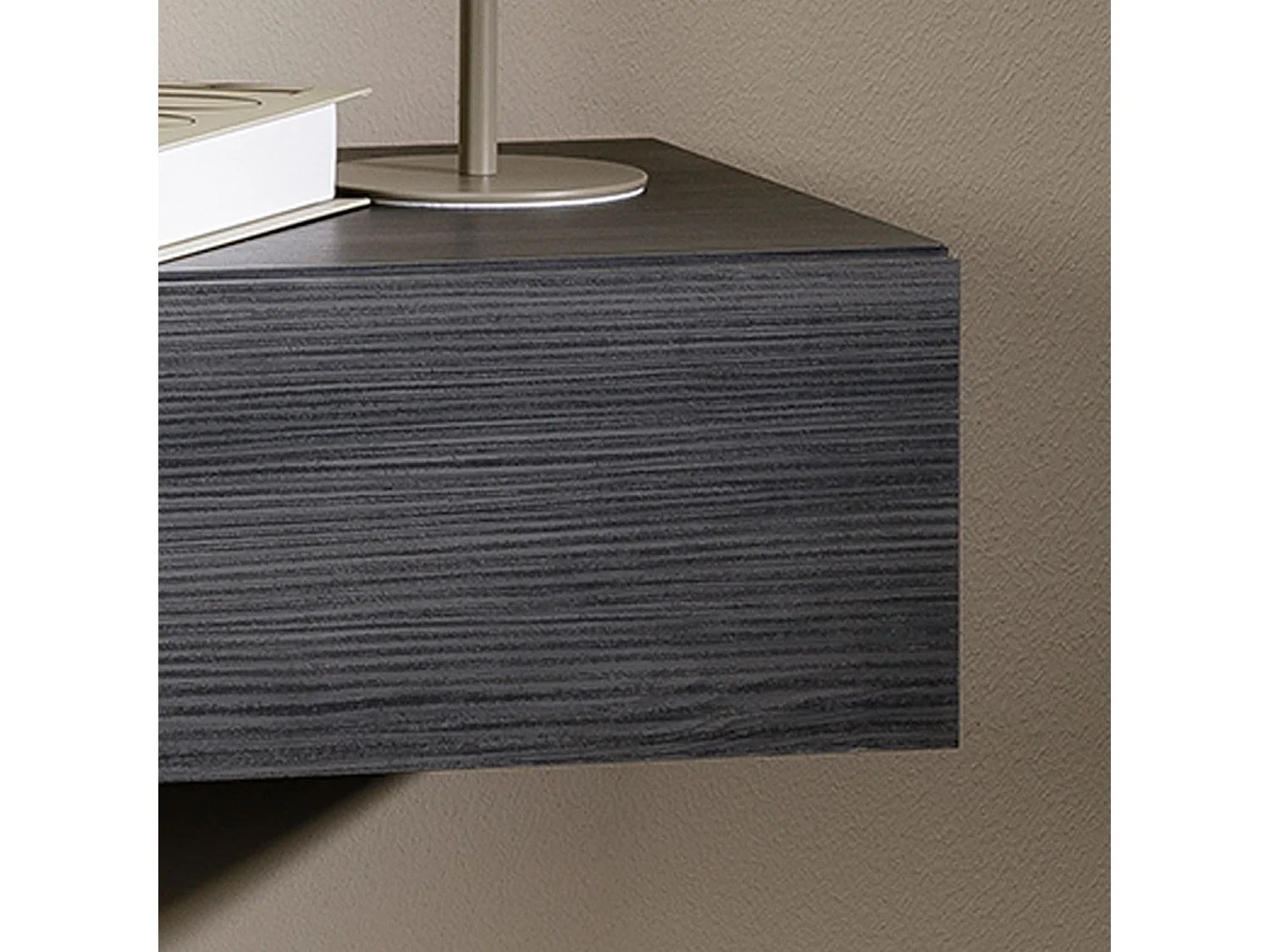 Chevet suspendu OCEANE, étagère murale avec 1 tiroir sans poignée, en bois décor gris cendré