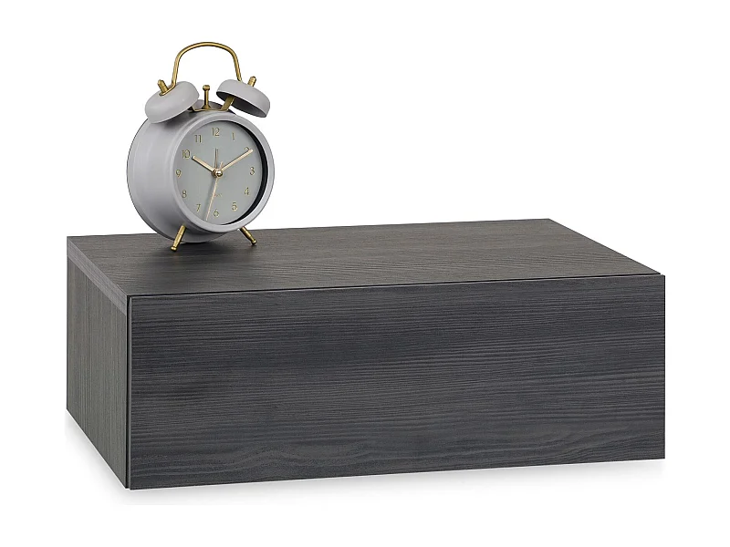 Chevet suspendu OCEANE, étagère murale avec 1 tiroir sans poignée, en bois décor gris cendré