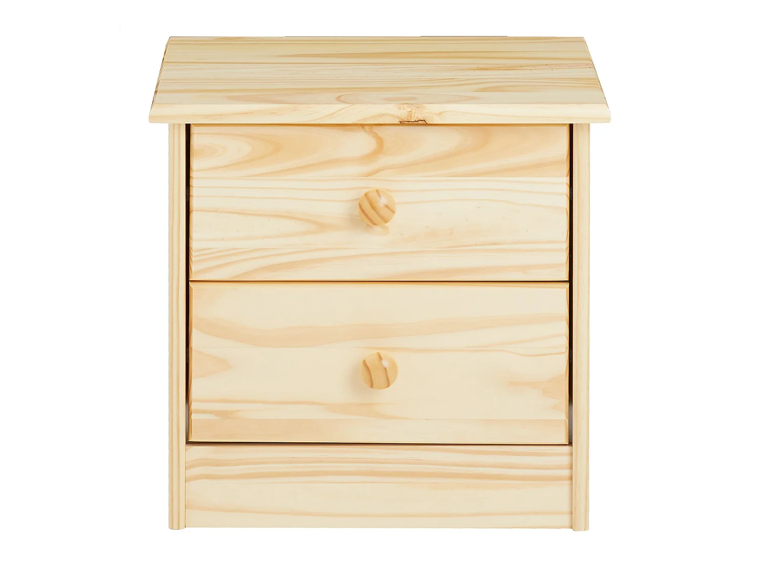 Table de chevet RONDO avec 2 tiroirs, table de nuit en pin massif, chevet en bois vernis naturel