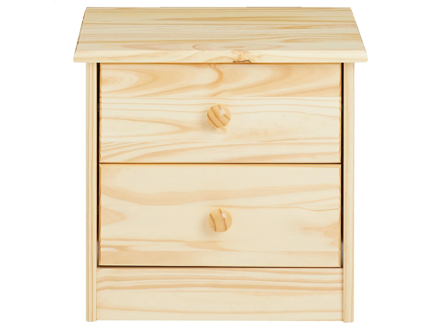 Table de chevet RONDO avec 2 tiroirs, table de nuit en pin massif, chevet en bois vernis naturel