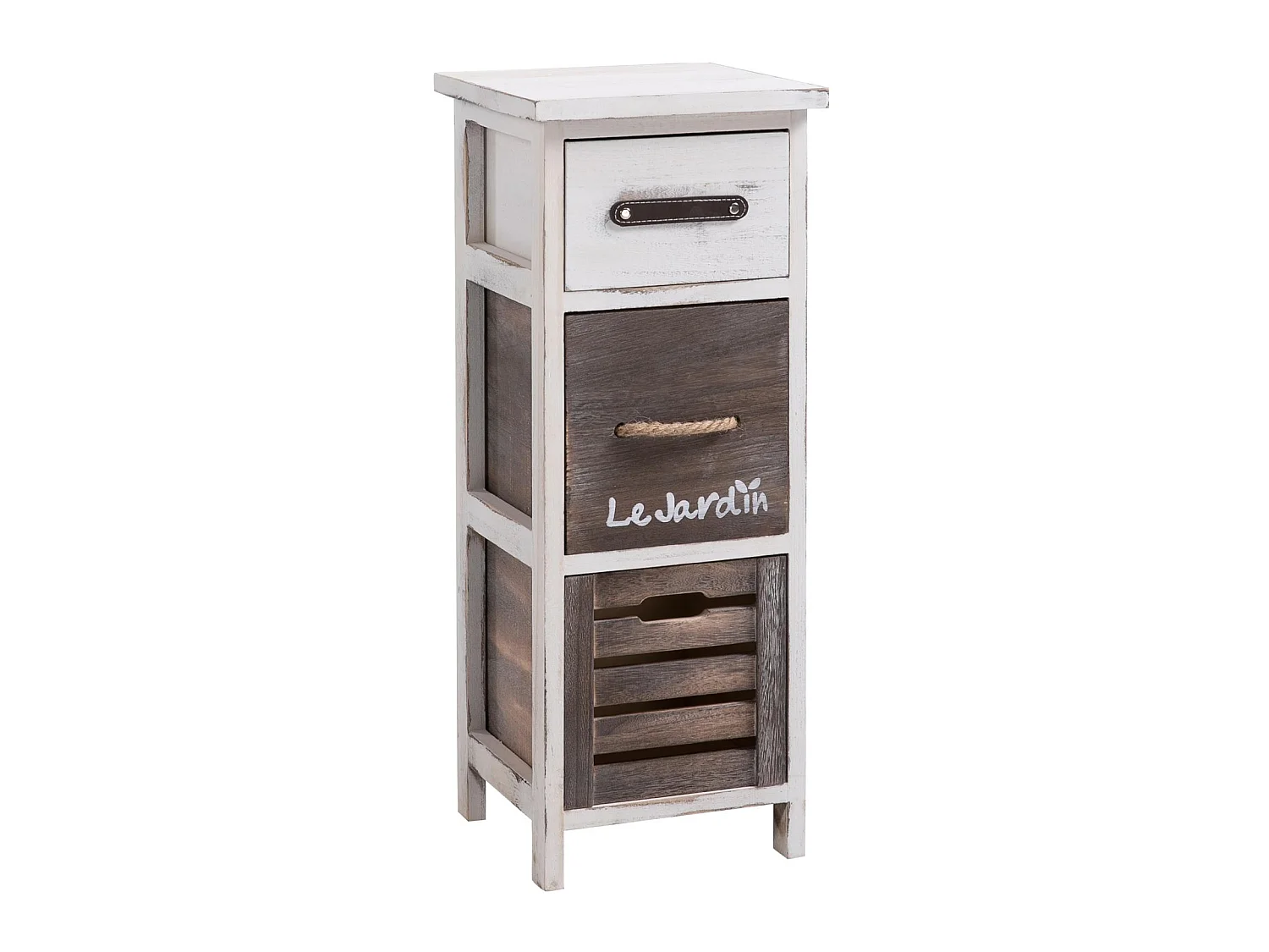 Chiffonnier PADUA table de nuit avec 3 tiroirs, en bois de paulownia blanc style shabby chic vintage rustique campagne