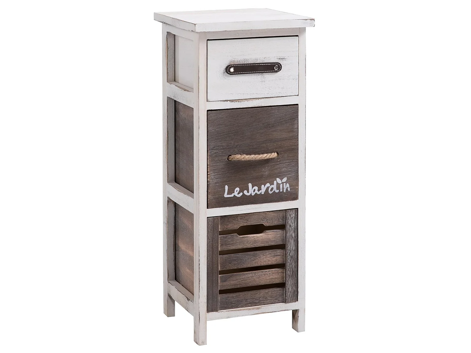 Chiffonnier PADUA table de nuit avec 3 tiroirs, en bois de paulownia blanc style shabby chic vintage rustique campagne