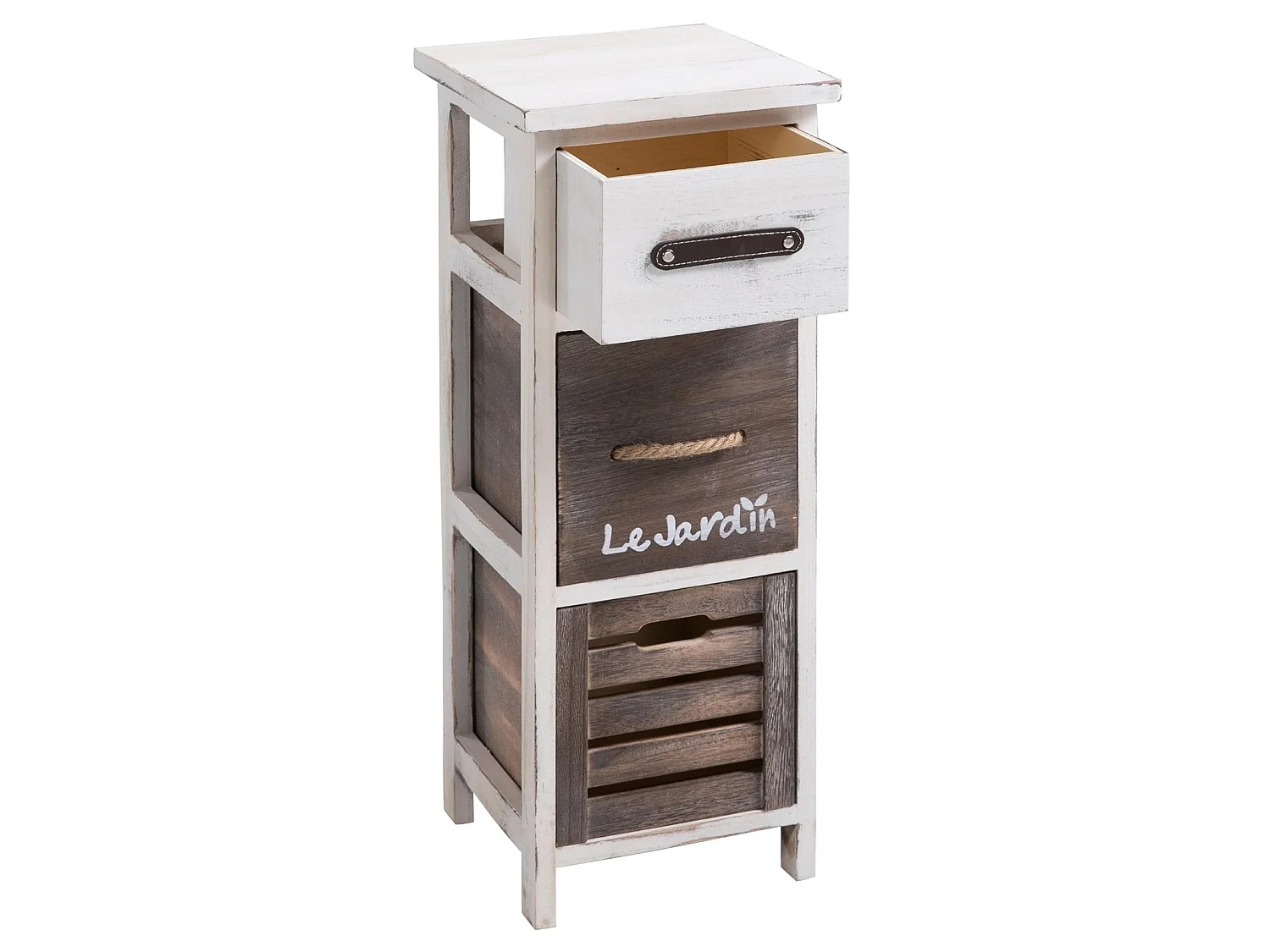 Chiffonnier PADUA table de nuit avec 3 tiroirs, en bois de paulownia blanc style shabby chic vintage rustique campagne