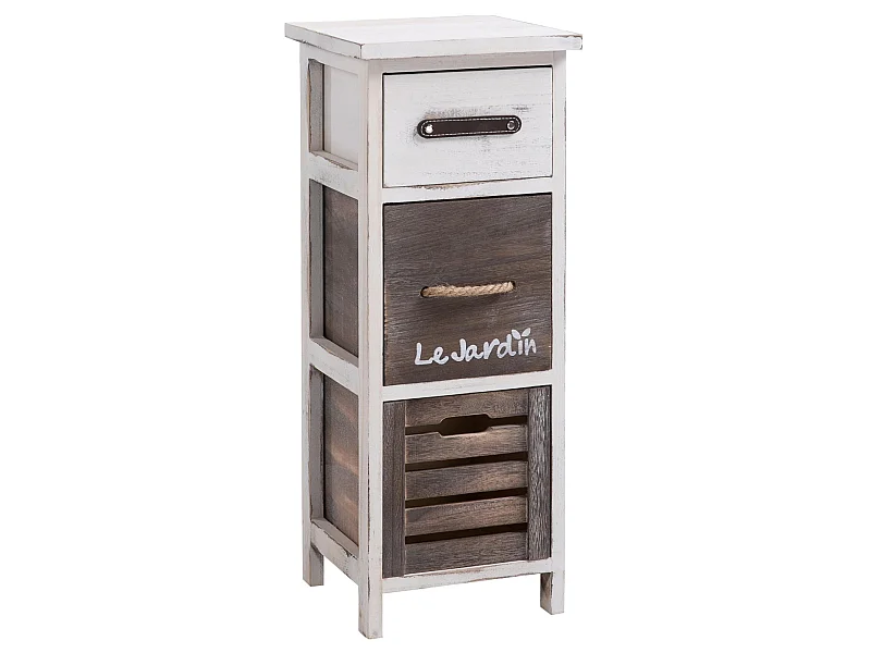 Chiffonnier PADUA table de nuit avec 3 tiroirs, en bois de paulownia blanc style shabby chic vintage rustique campagne