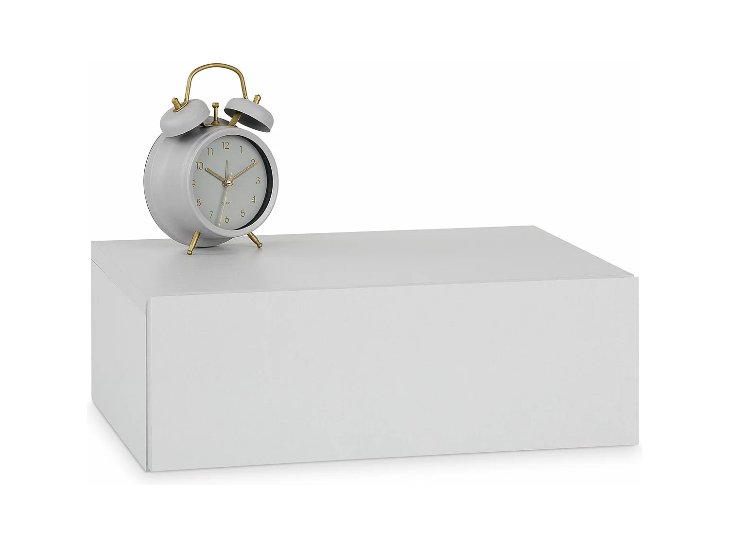 Chevet suspendu OCEANE, étagère murale avec 1 tiroir sans poignée, en bois gris clair mat