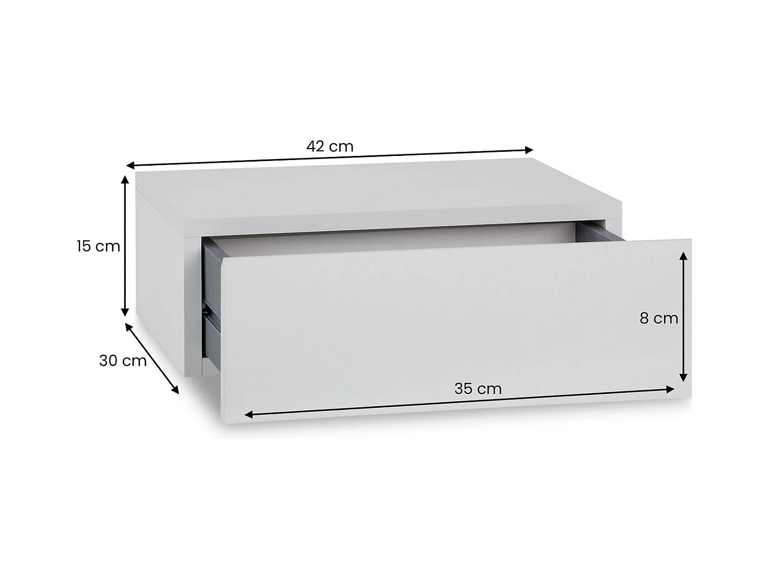Chevet suspendu OCEANE, étagère murale avec 1 tiroir sans poignée, en bois gris clair mat