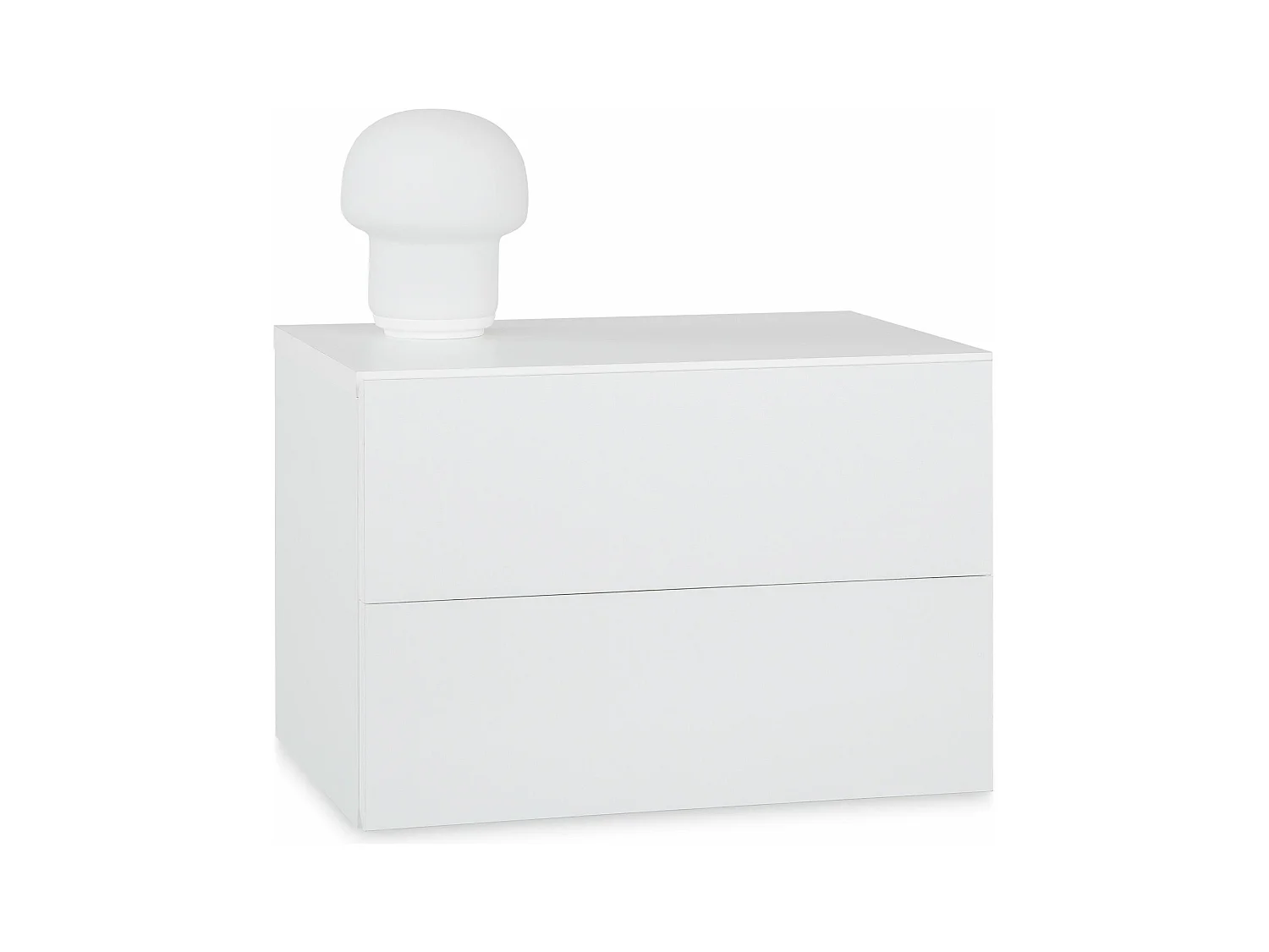 Chevet suspendu FLORENT, étagère murale avec 2 tiroirs sans poignée, en mélaminé blanc mat