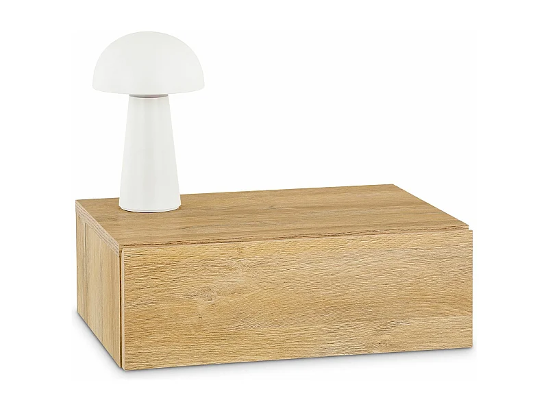 Chevet suspendu OCEANE, étagère murale avec 1 tiroir sans poignée, en bois décor chêne sauvage