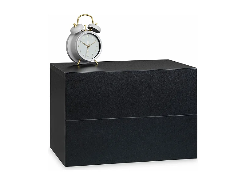 Chevet suspendu FLORENT, étagère murale avec 2 tiroirs sans poignée, en mélaminé noir mat