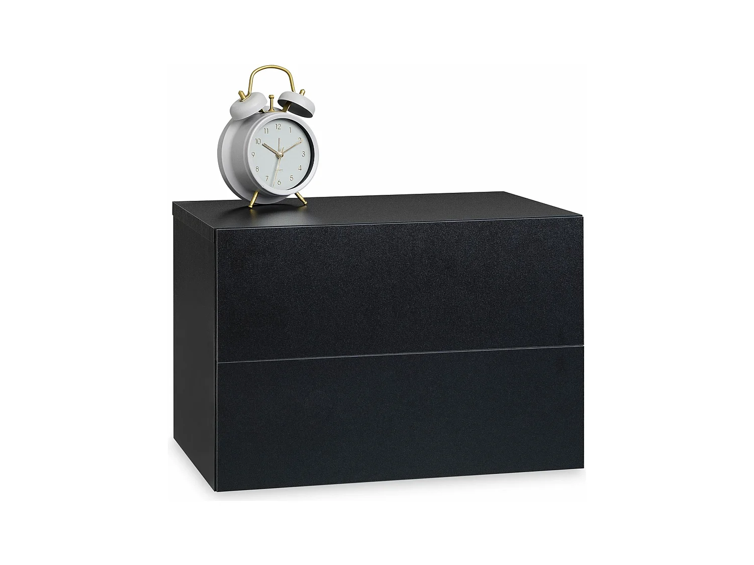 Chevet suspendu FLORENT, étagère murale avec 2 tiroirs sans poignée, en mélaminé noir mat