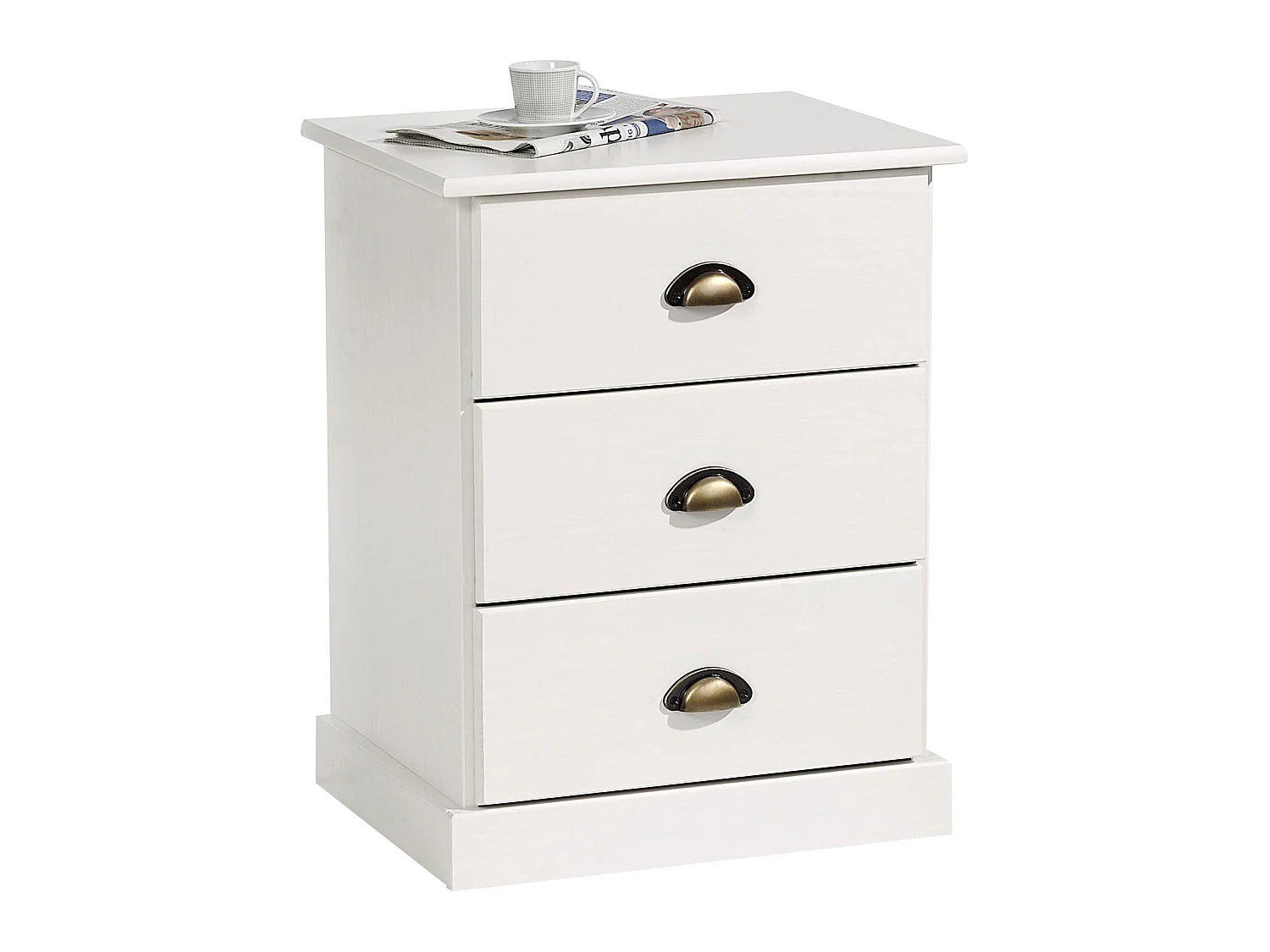 Table de chevet PARIS table de nuit avec 3 tiroirs pin massif lasuré blanc